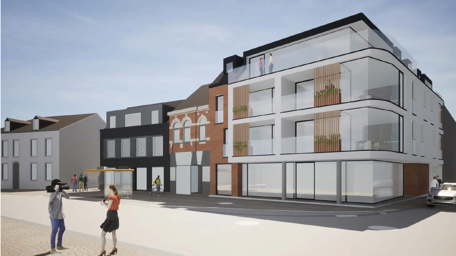 De Backer Lennik: straatbeeld met de bestaande gevels van de markt
