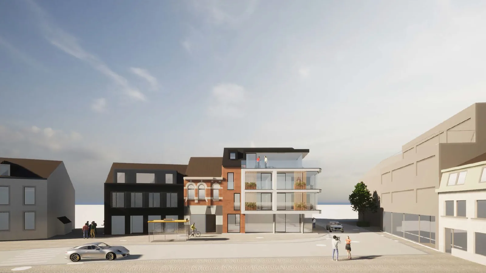 De Backer Lennik: zijaanzicht van het gebouw vanaf de markt
