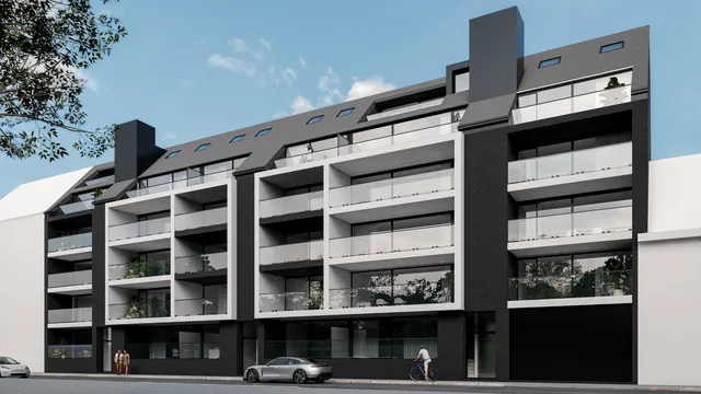 Straatgevel van Residentie De Swaene schuin vanaf links