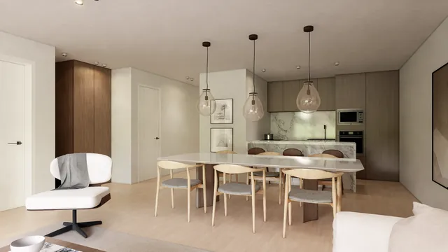 Residentie De Swaene, interieur: eethoek voor de open keuken